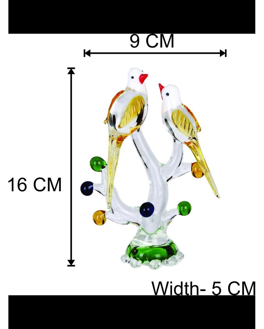 Adorable Loving Birds Pair on Tree Crystal Glass Showpiece | 4 x 2 x 7 inches