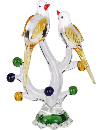 Elegant Birds Pair on Tree Crystal Glass Showpiece | Set of 4 | 4 x 2 x 7 inches