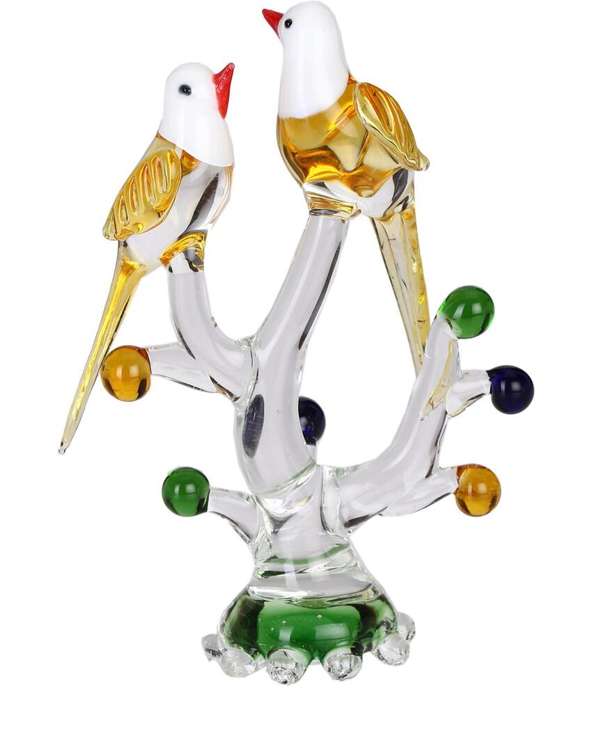 Elegant Birds Pair on Tree Crystal Glass Showpiece | Set of 4 | 4 x 2 x 7 inches