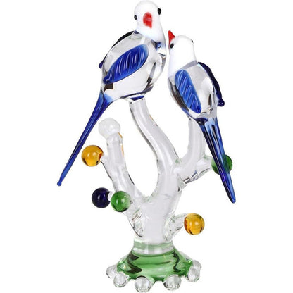 Charming Loving Birds Pair on Tree Crystal Glass Showpiece | 4 x 2 x 7 inches