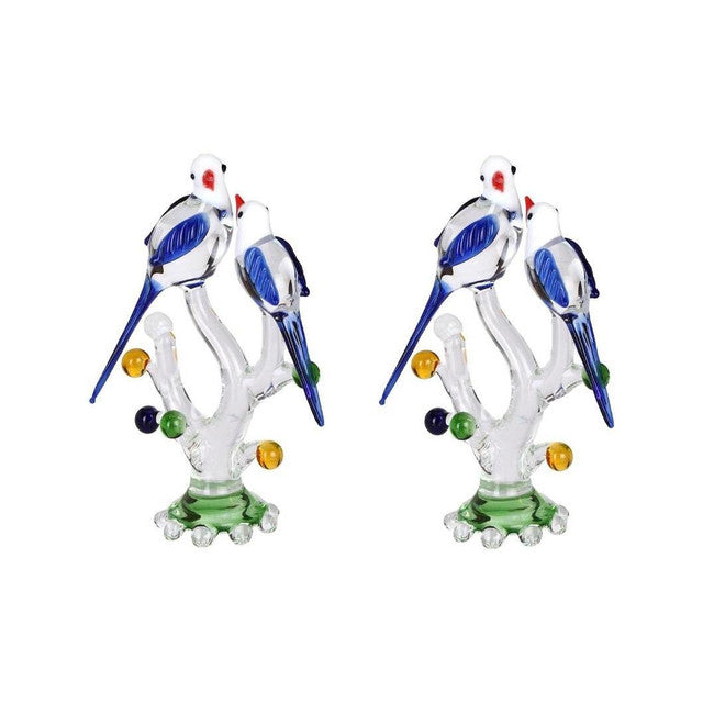 Loving Birds Pair on Tree Crystal Glass Showpiece | Set of 2 | 4 x 2 x 7 inches