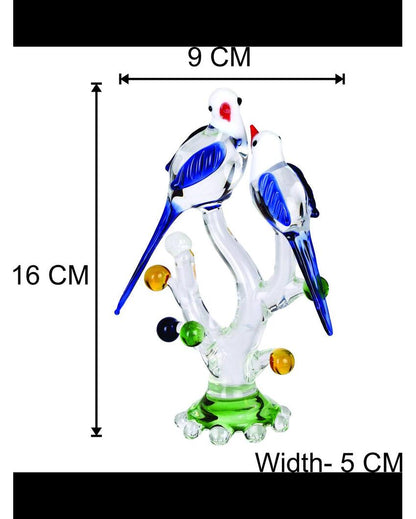 Loving Birds Pair on Tree Crystal Glass Showpiece | Set of 4 | 4 x 2 x 7 inches