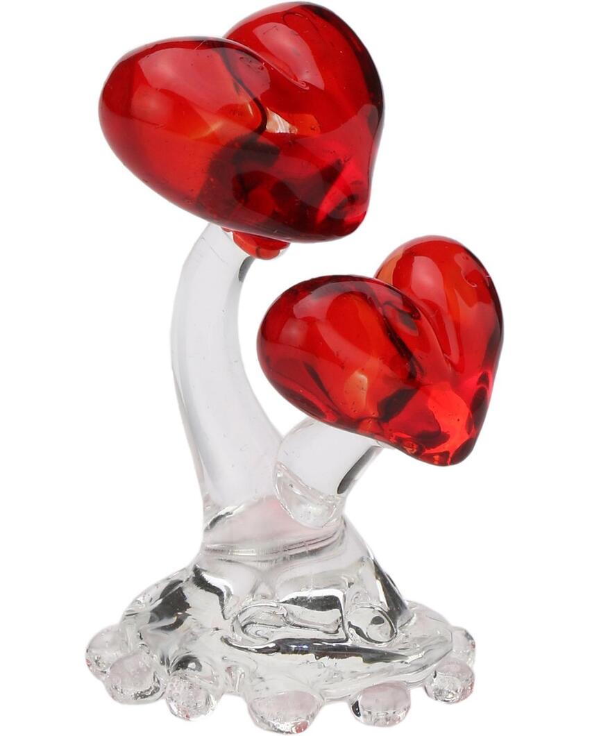 Romantic Heart Couple Crystal Glass Showpiece | Set of 2 | 2 x 3 inches