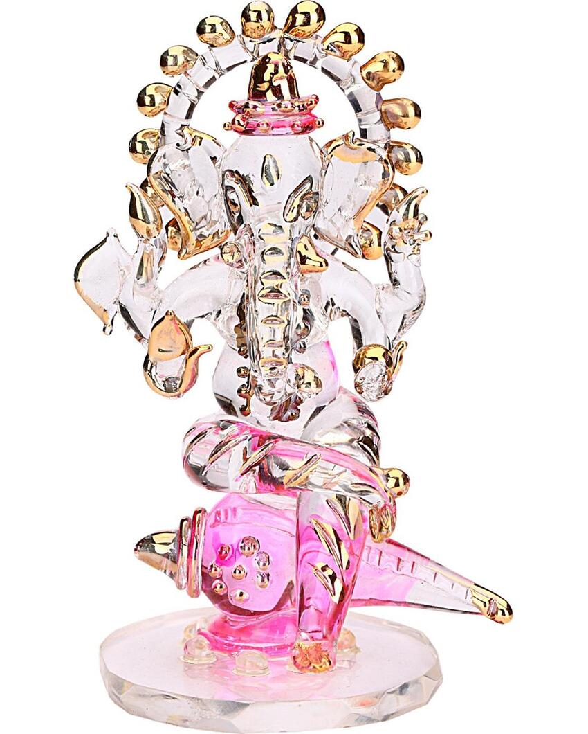 Chakra Ganesha on Shank Crystal Glass Showpiece | 2 x 4 inches