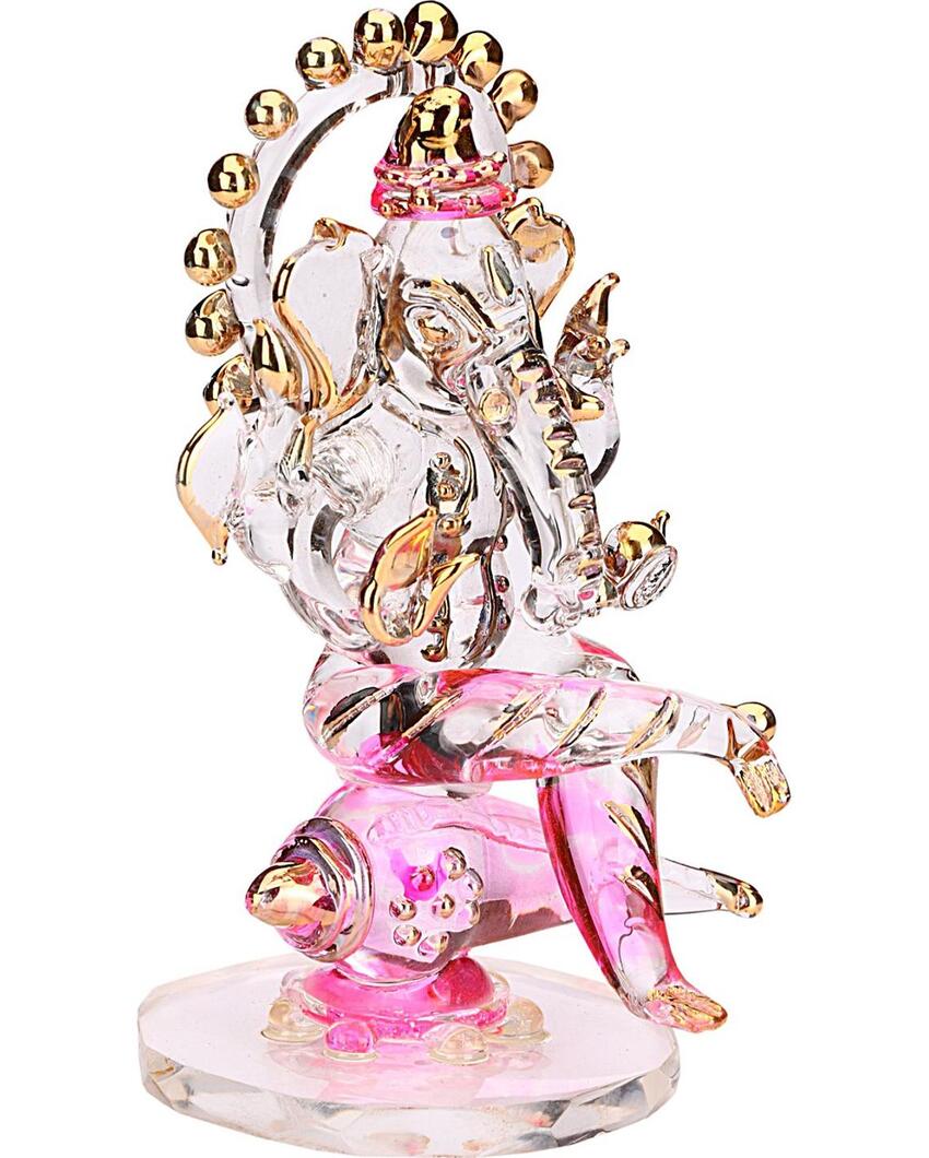 Chakra Ganesha on Shank Crystal Glass Showpiece | 2 x 4 inches