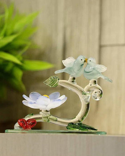 Love Making Bird Pair on Lily Crystal Glass Showpiece | 4 x 2 inches