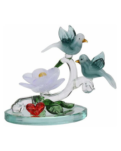 Love Making Bird Pair on Lily Crystal Glass Showpiece | 4 x 2 inches