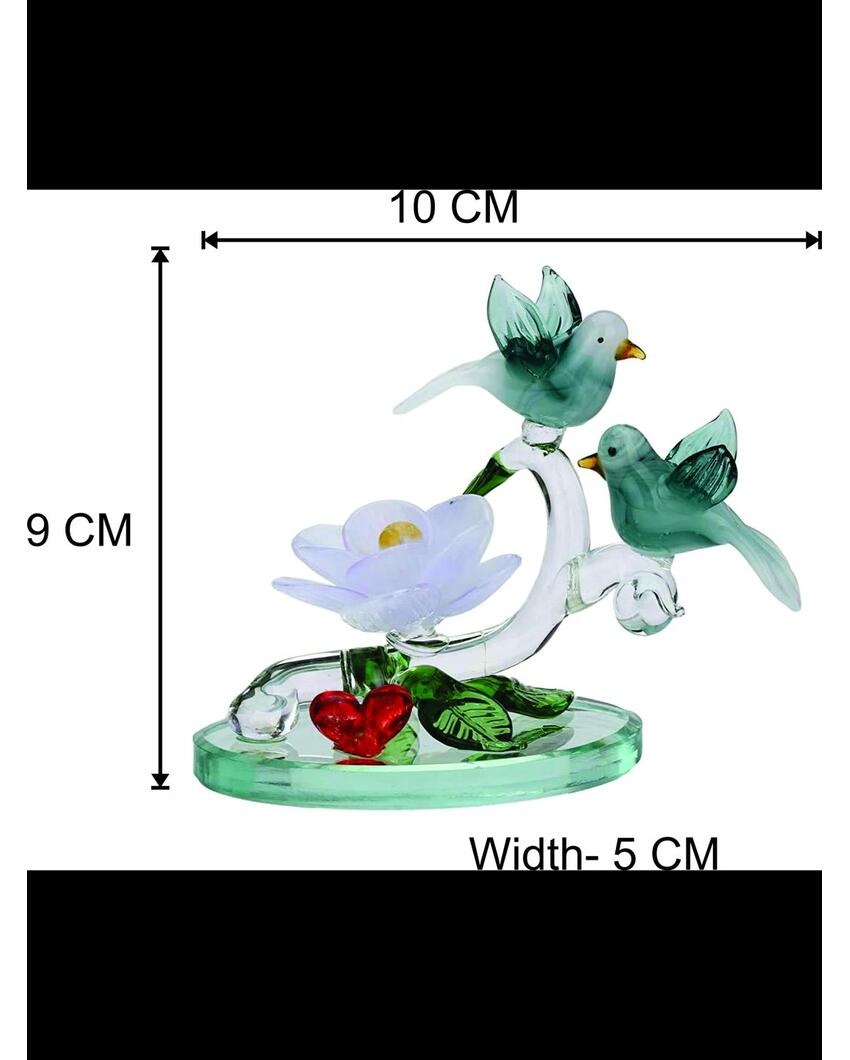 Love Making Bird Pair on Lily Crystal Glass Showpiece | 4 x 2 inches