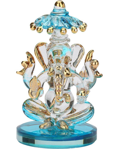 Chatra Ganesha Double Face Crystal Glass Showpiece | 2 x 4 inches