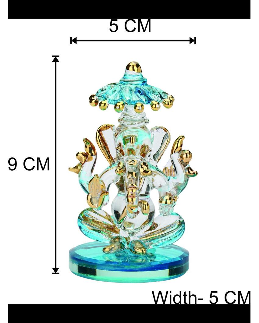 Chatra Ganesha Double Face Crystal Glass Showpiece | 2 x 4 inches