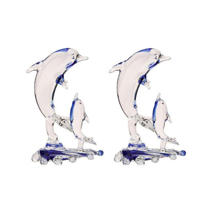 Dolphin Pair with Calf Crystal Glass Showpiece | Set of 2 | 4 x 2 x 6 inches