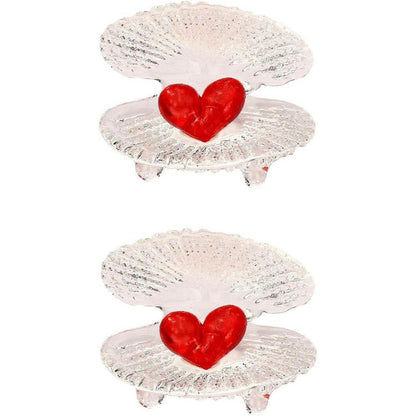 Heart in Sea Shell Crystal Glass Showpiece | Set of 2 | 2 x 2 inches