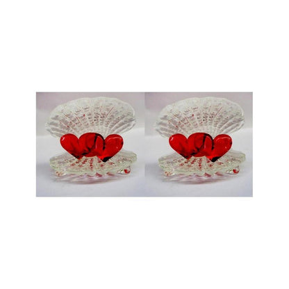 Couple Heart in Shell Crystal Glass Showpiece | Set of 2 | 2 x 2 inches