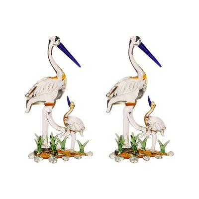 Mother Bird with Chick Crystal Glass Showpiece | Set of 2 | 4 x 2 x 7 inches