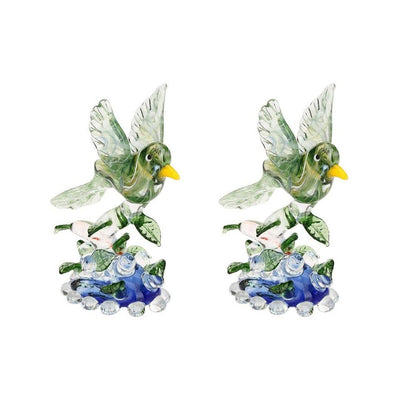 Bird with Peak Crystal Glass Showpiece | Set of 2 | 4 x 3 inches