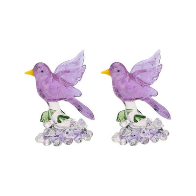 Relaxed Bird on Tree Crystal Glass Showpiece | Set of 2 | 4 x 3 inches