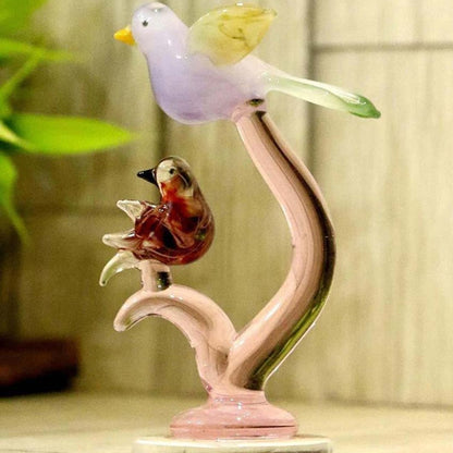 Two Birds on Twig Crystal Glass Showpiece | 2 x 6 inches