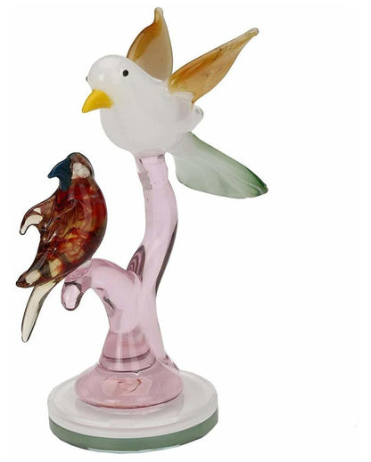 Two Birds on Twig Crystal Glass Showpiece | 2 x 6 inches