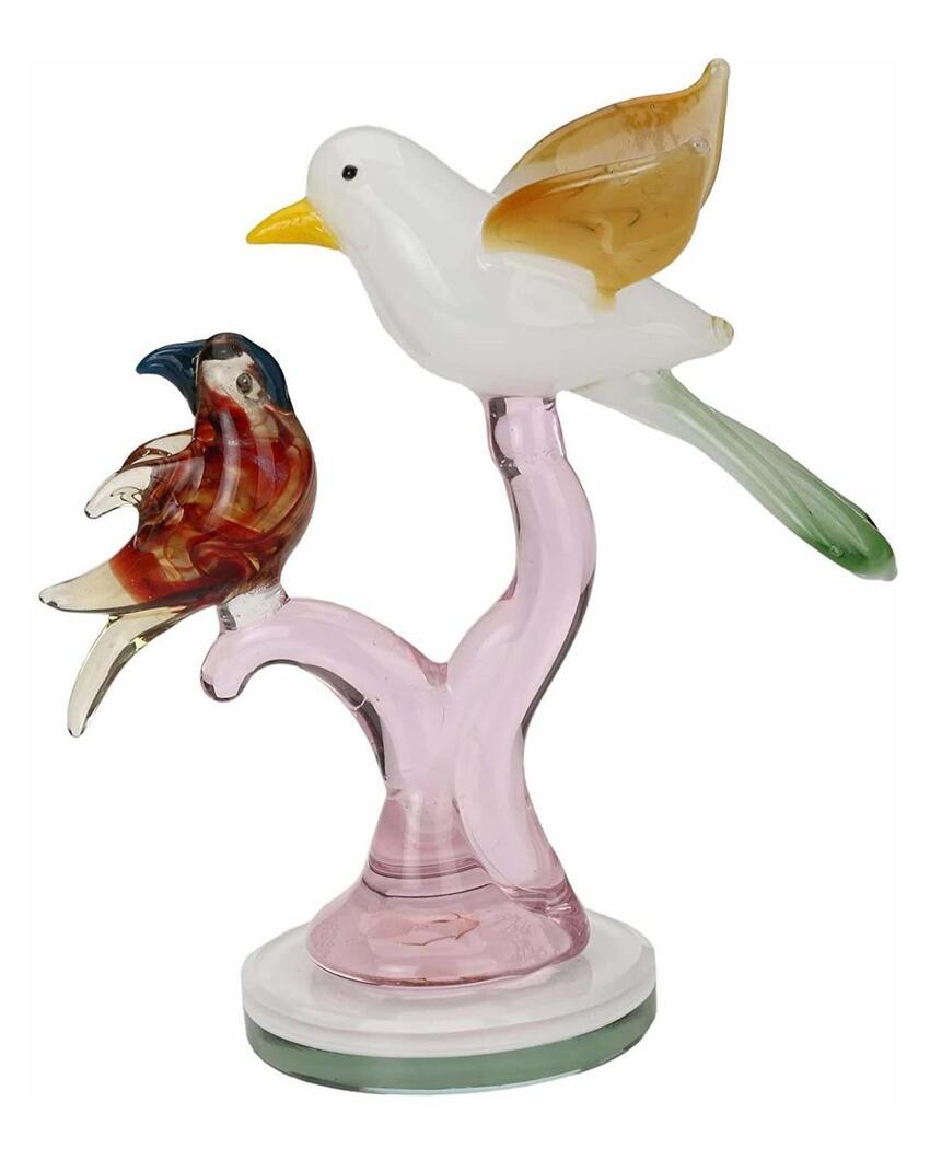 Two Birds on Twig Crystal Glass Showpiece | 2 x 6 inches