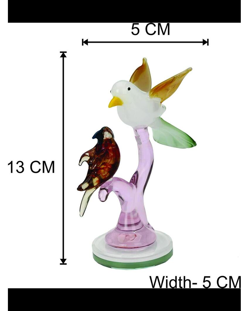 Two Birds on Twig Crystal Glass Showpiece | 2 x 6 inches