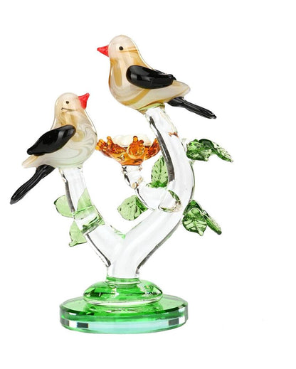 Bird Couple with Chicks Crystal Glass Showpiece | 3 x 2 x 6 inches