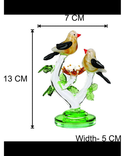 Bird Couple with Chicks Crystal Glass Showpiece | 3 x 2 x 6 inches