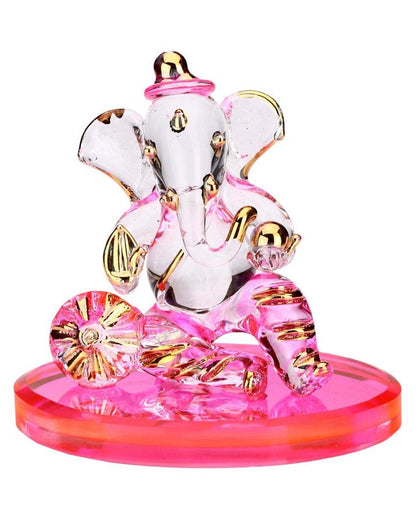 Holy Ganesha on Bolster Crystal Glass Showpiece | 3 x 2 inches