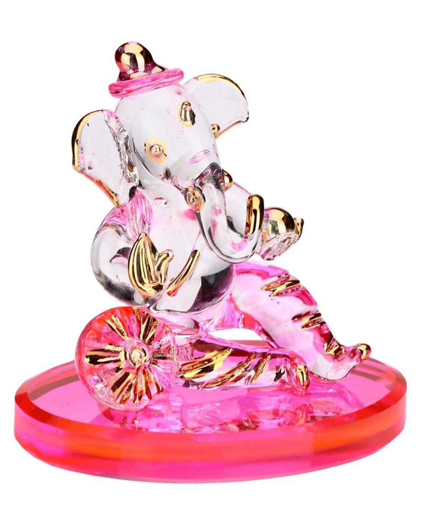 Holy Ganesha on Bolster Crystal Glass Showpiece | 3 x 2 inches