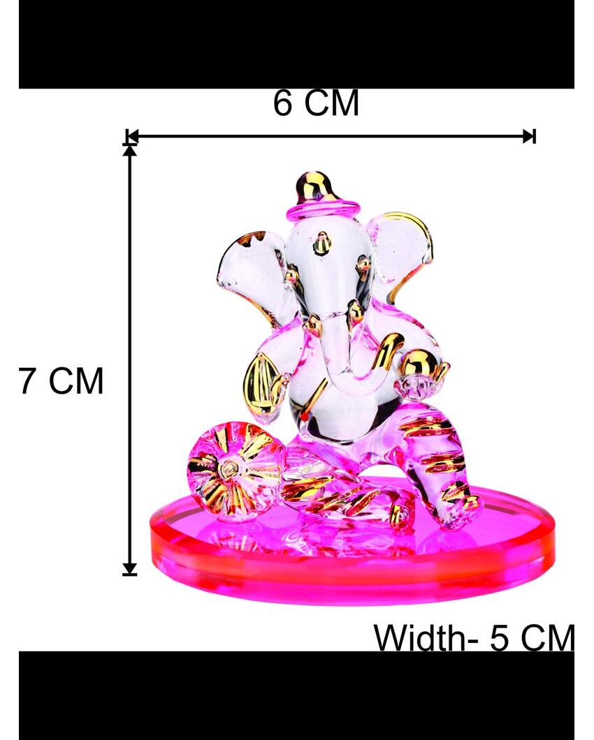 Holy Ganesha on Bolster Crystal Glass Showpiece | 3 x 2 inches