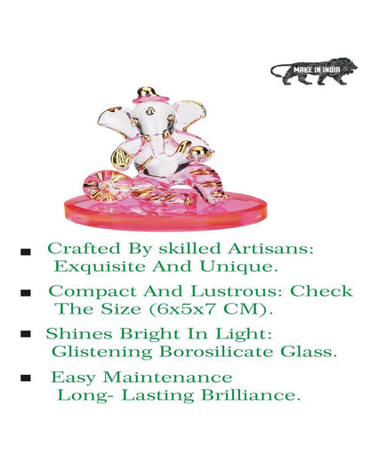 Holy Ganesha on Bolster Crystal Glass Showpiece | 3 x 2 inches