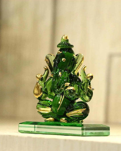 Elegant Pagri Ganesha Double Face Crystal Glass Showpiece | 2 x 3 inches