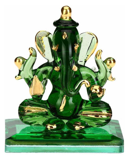 Elegant Pagri Ganesha Double Face Crystal Glass Showpiece | 2 x 3 inches