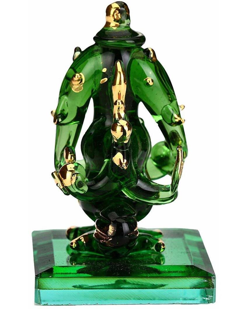 Elegant Pagri Ganesha Double Face Crystal Glass Showpiece | 2 x 3 inches