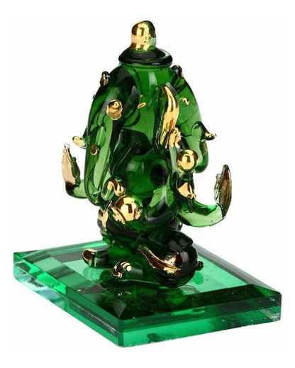 Elegant Pagri Ganesha Double Face Crystal Glass Showpiece | 2 x 3 inches