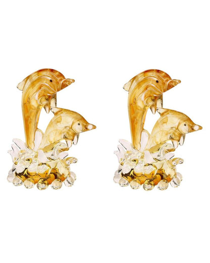 Dolphin Pair Crystal Glass Showpiece | Set of 2 | 4 x 2 inches