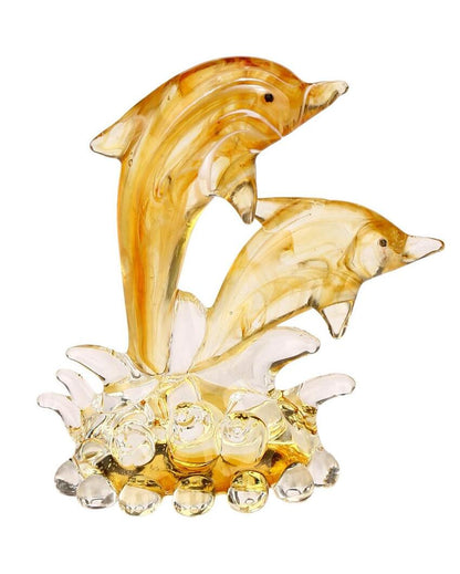 Dolphin Pair Crystal Glass Showpiece | Set of 2 | 4 x 2 inches