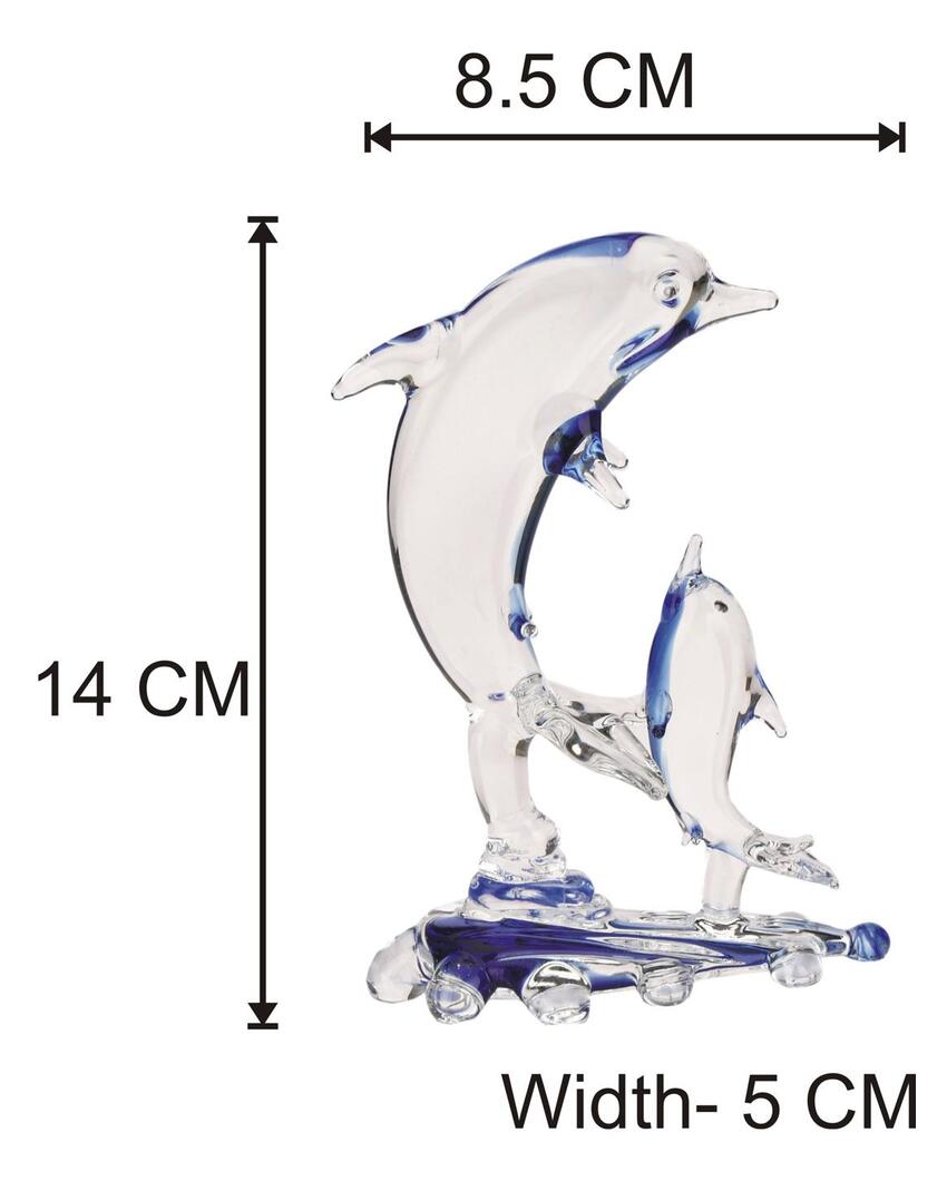 Dolphin Pair with Calf Crystal Glass Showpiece | Set of 2 | 4 x 2 x 6 inches