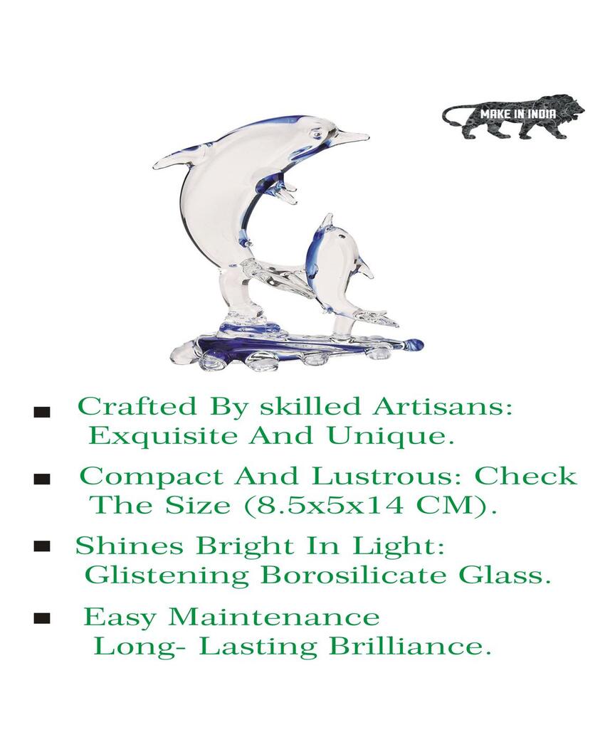 Dolphin Pair with Calf Crystal Glass Showpiece | Set of 2 | 4 x 2 x 6 inches