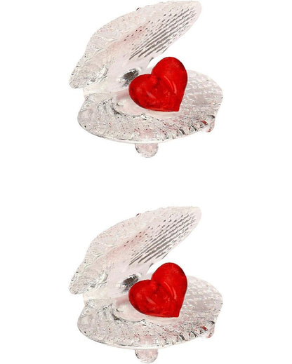 Heart in Sea Shell Crystal Glass Showpiece | Set of 2 | 2 x 2 inches