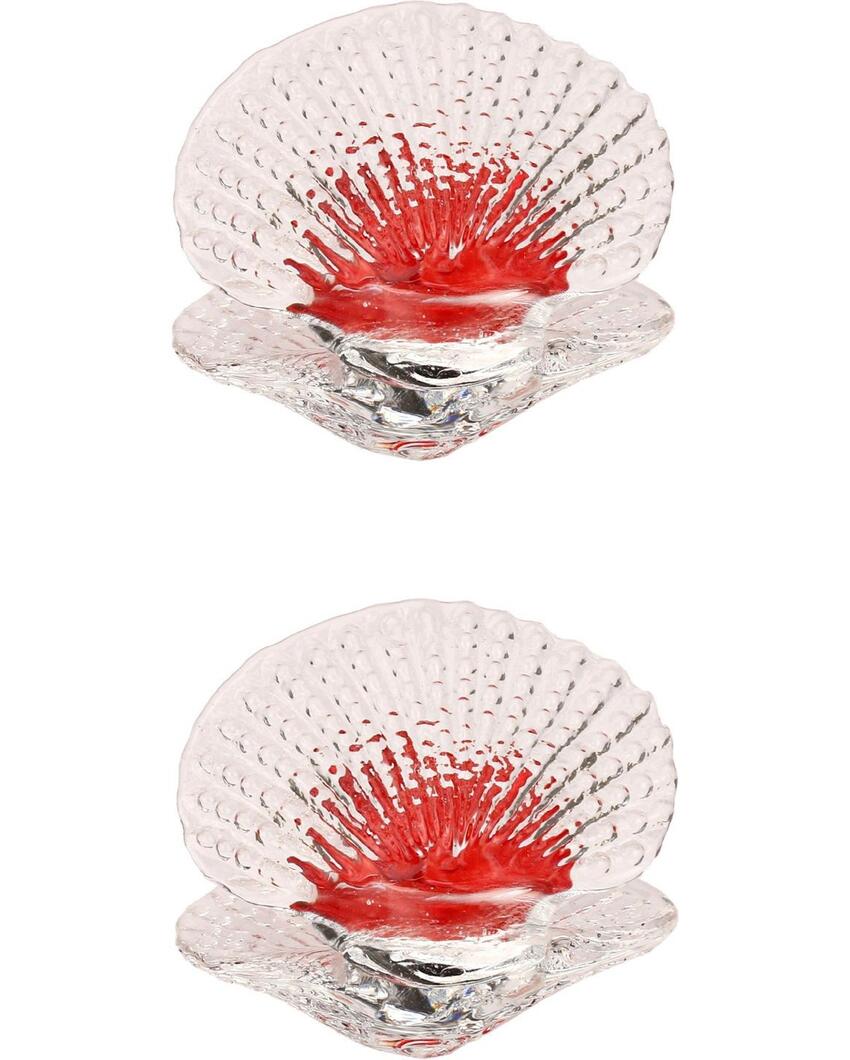 Heart in Sea Shell Crystal Glass Showpiece | Set of 2 | 2 x 2 inches