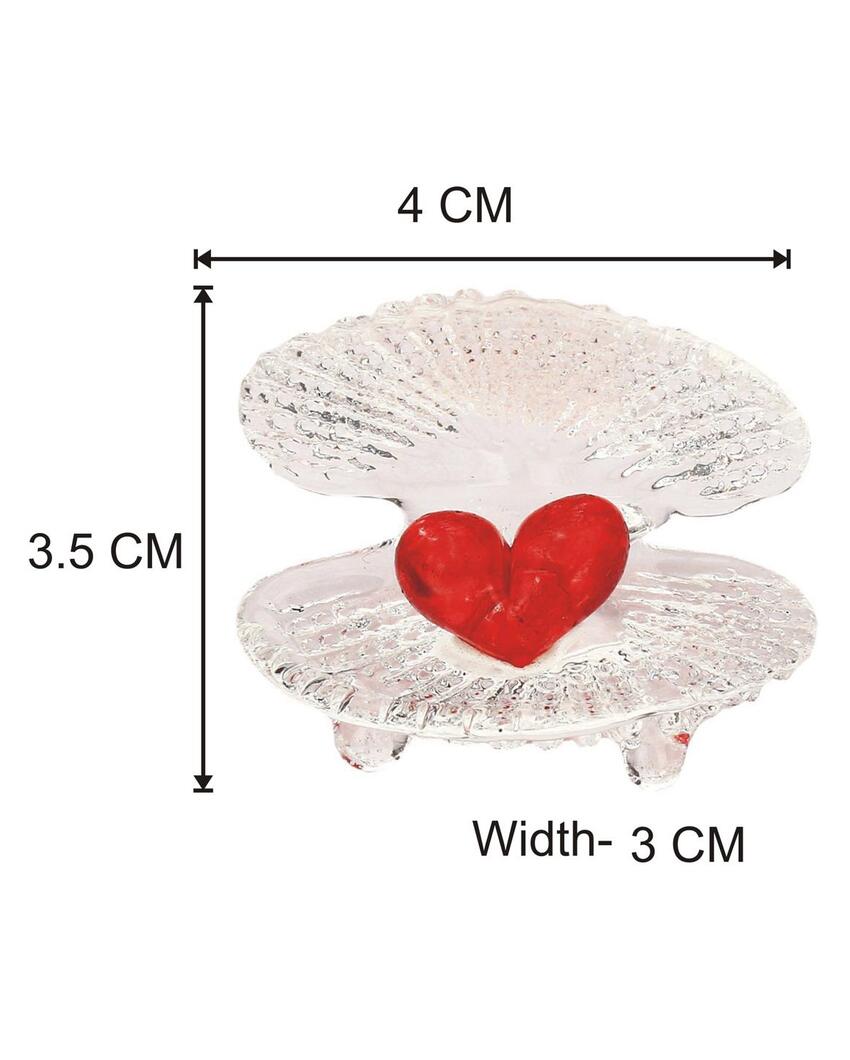 Heart in Sea Shell Crystal Glass Showpiece | Set of 2 | 2 x 2 inches