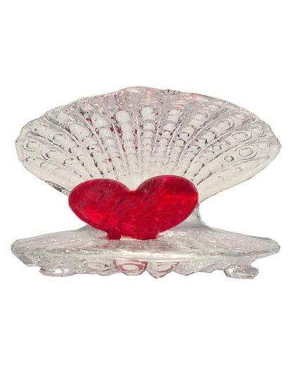 Heart in Sea Shell Crystal Glass Showpiece | Set of 2 | 2 x 2 inches