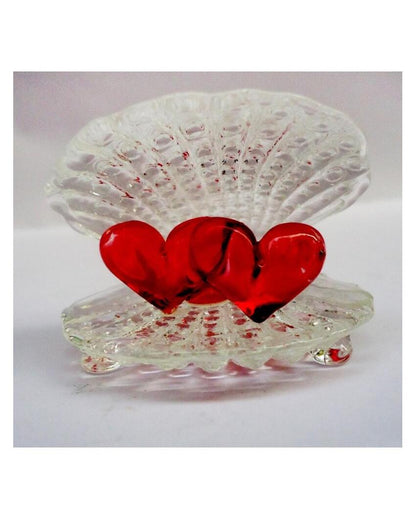 Couple Heart in Shell Crystal Glass Showpiece | Set of 2 | 2 x 2 inches