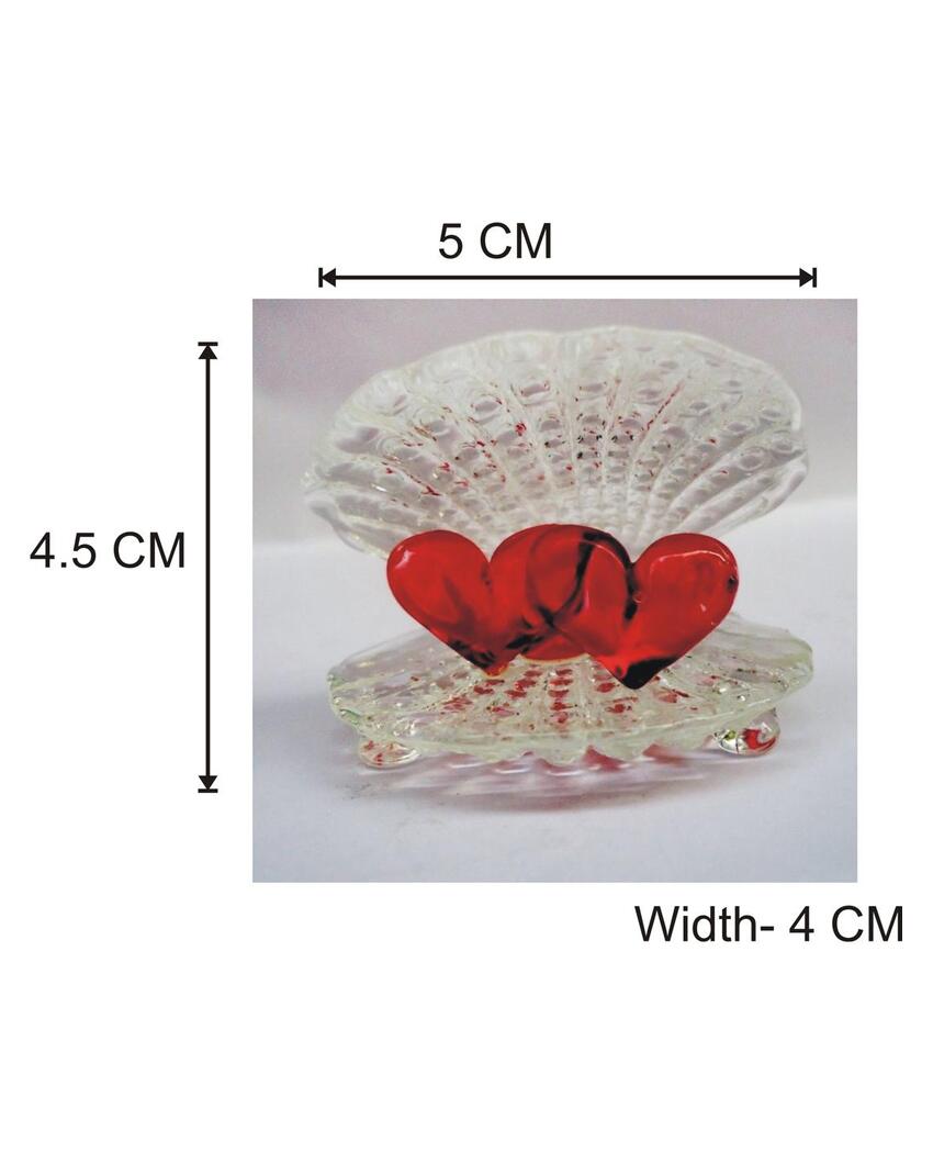 Couple Heart in Shell Crystal Glass Showpiece | Set of 2 | 2 x 2 inches