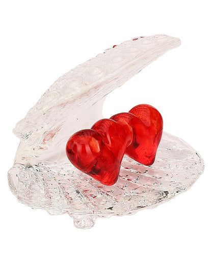 Couple Heart in Shell Crystal Glass Showpiece | Set of 2 | 2 x 2 inches