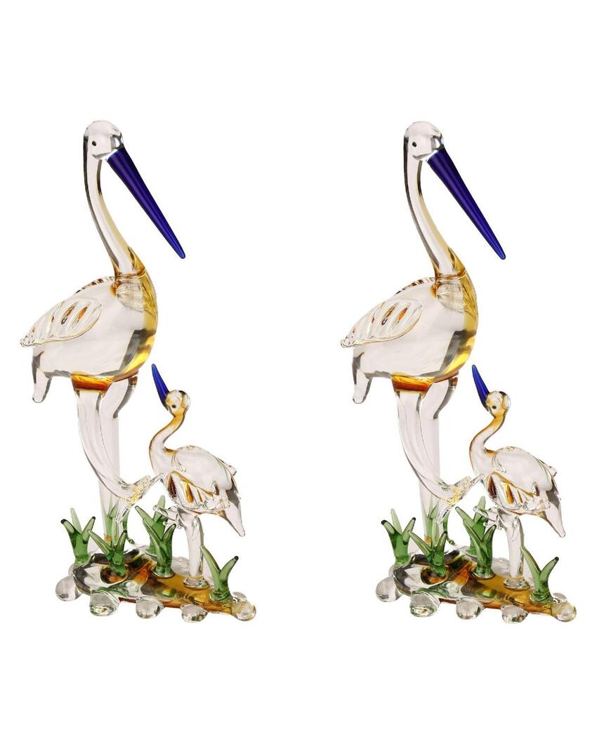 Mother Bird with Chick Crystal Glass Showpiece | Set of 2 | 4 x 2 x 7 inches