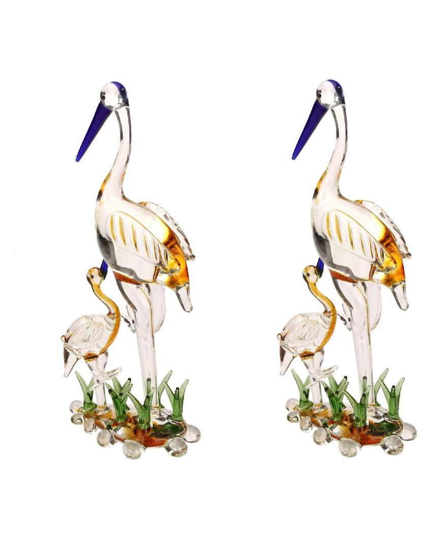 Mother Bird with Chick Crystal Glass Showpiece | Set of 2 | 4 x 2 x 7 inches