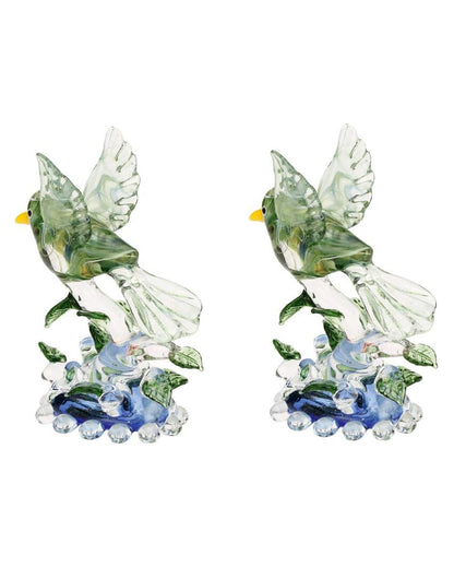 Bird with Peak Crystal Glass Showpiece | Set of 2 | 4 x 3 inches