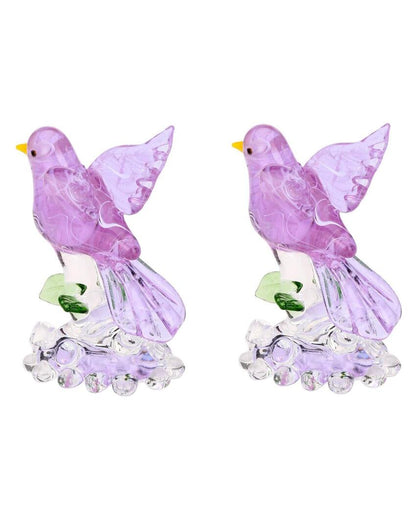 Relaxed Bird on Tree Crystal Glass Showpiece | Set of 2 | 4 x 3 inches