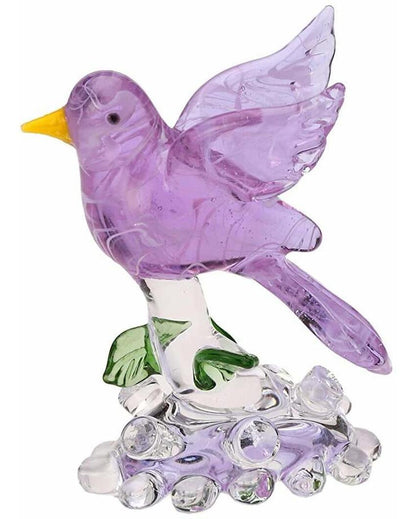 Relaxed Bird on Tree Crystal Glass Showpiece | Set of 2 | 4 x 3 inches